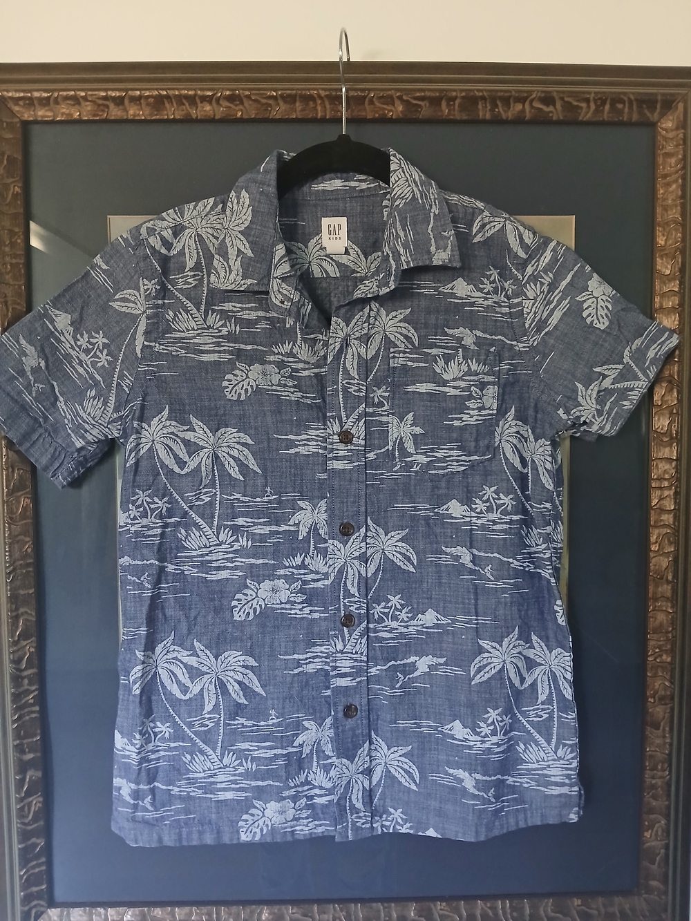 Kids GAP Blue Palm-Print Short-Sleeve Shirt